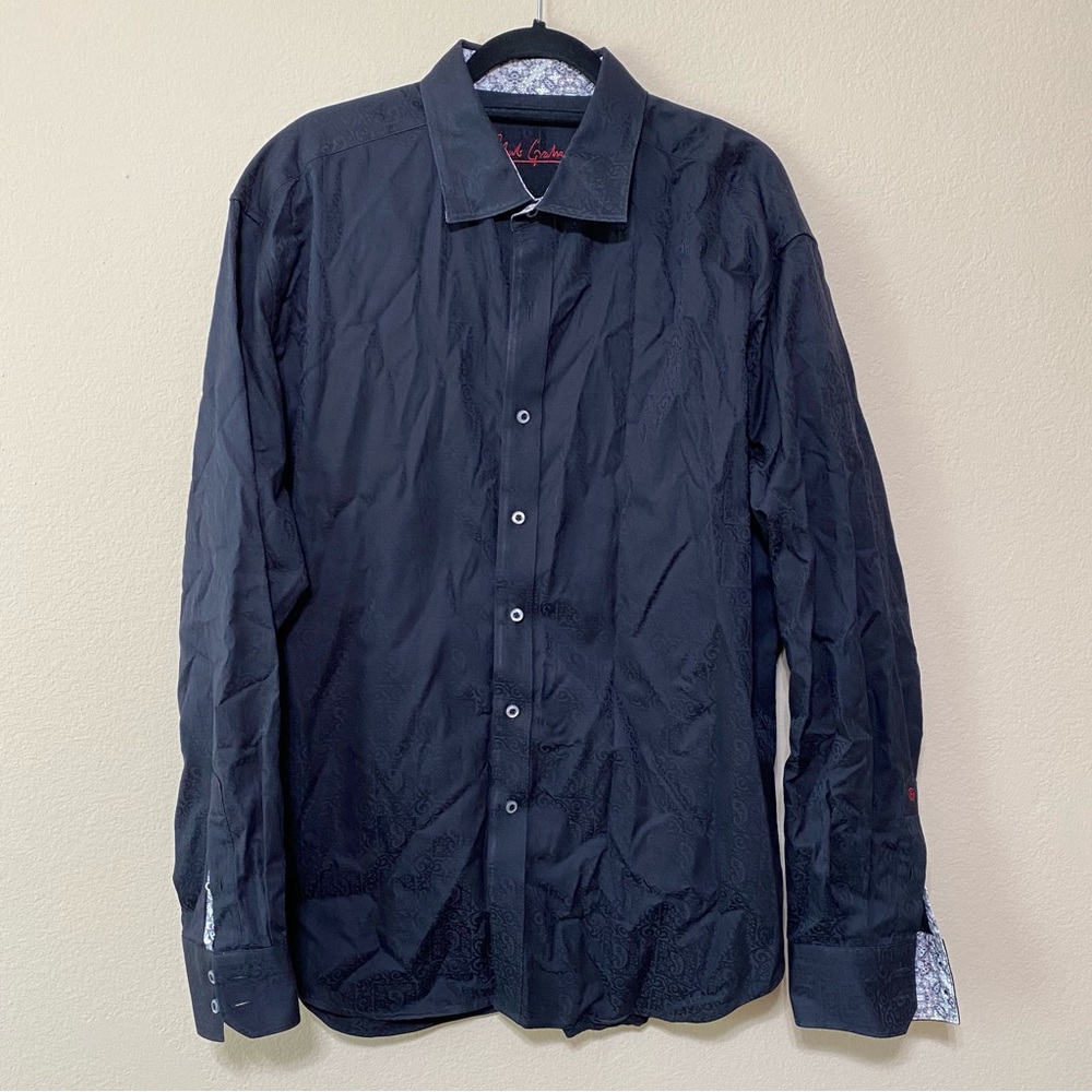 Robert Graham Black Pattern Button Down Long Sleeve Shirt Cotton Mens 2XL